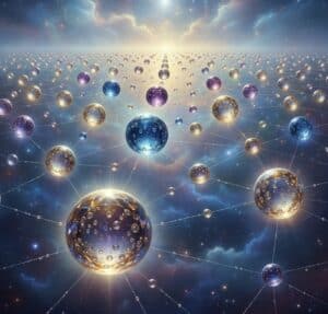Indra's Net meditation visualization showing interconnected jewels representing collective consciousness